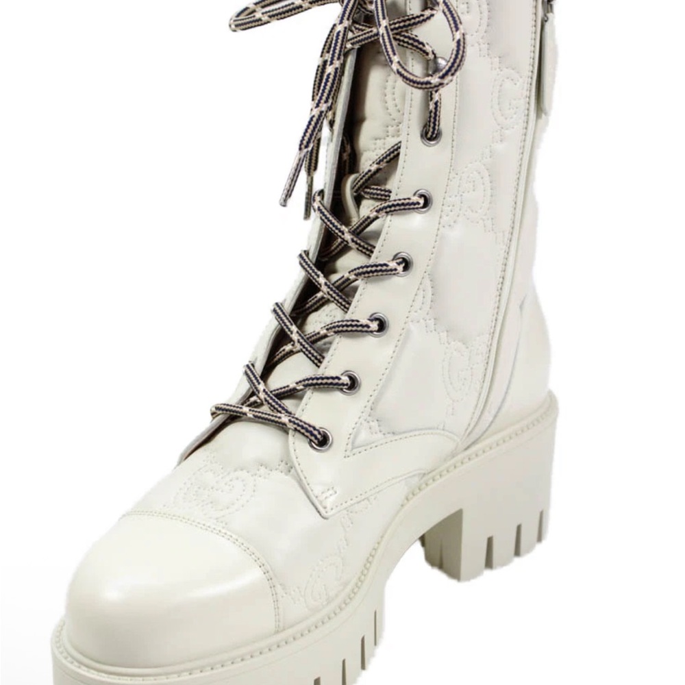 Gucci Womens Leather Monogram GG Quilted Combat Boots White Size EUR 40 - Picture 4 of 13